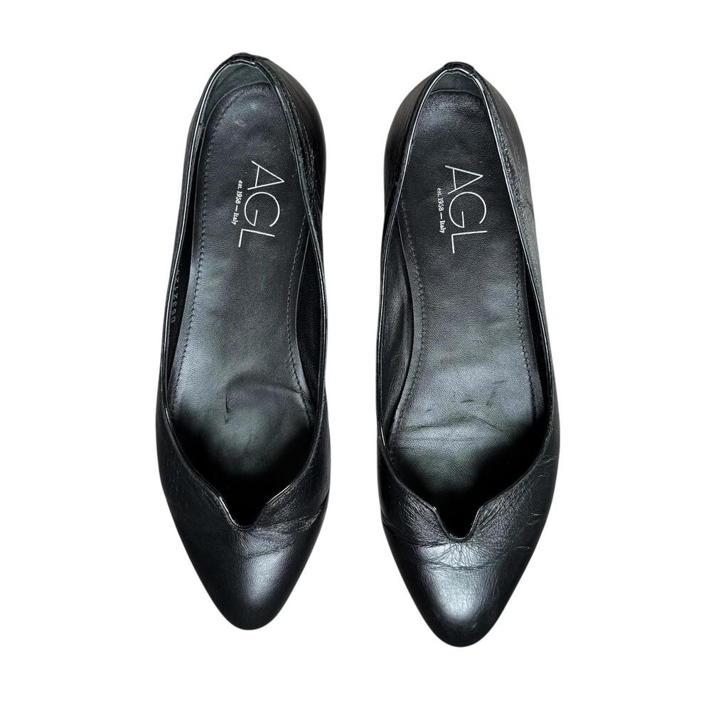 AGL Mimosa Black Leather Women's Flats Size 40 US 9